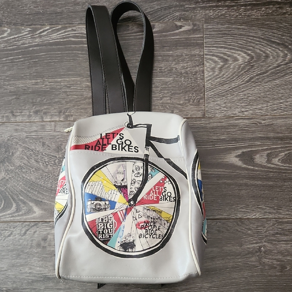 DoGo Vegan Leather Bicycle Print Backpack - Let's all Go Ride Bikes